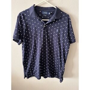 Polo Ralph Lauren Polo Shirt Men Large Custom Slim Fit Navy Polka Dots Pony Logo